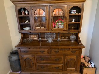 Traditional Walnut Hutch with Light and Drawers