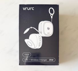 VRURC 3 in 1 Charger Station External Battery Pack Qi Magnetic Wireless Charger Black 45W Adapter Mini Fold Travel Dock iPhone Apple Watch Airpods Gif