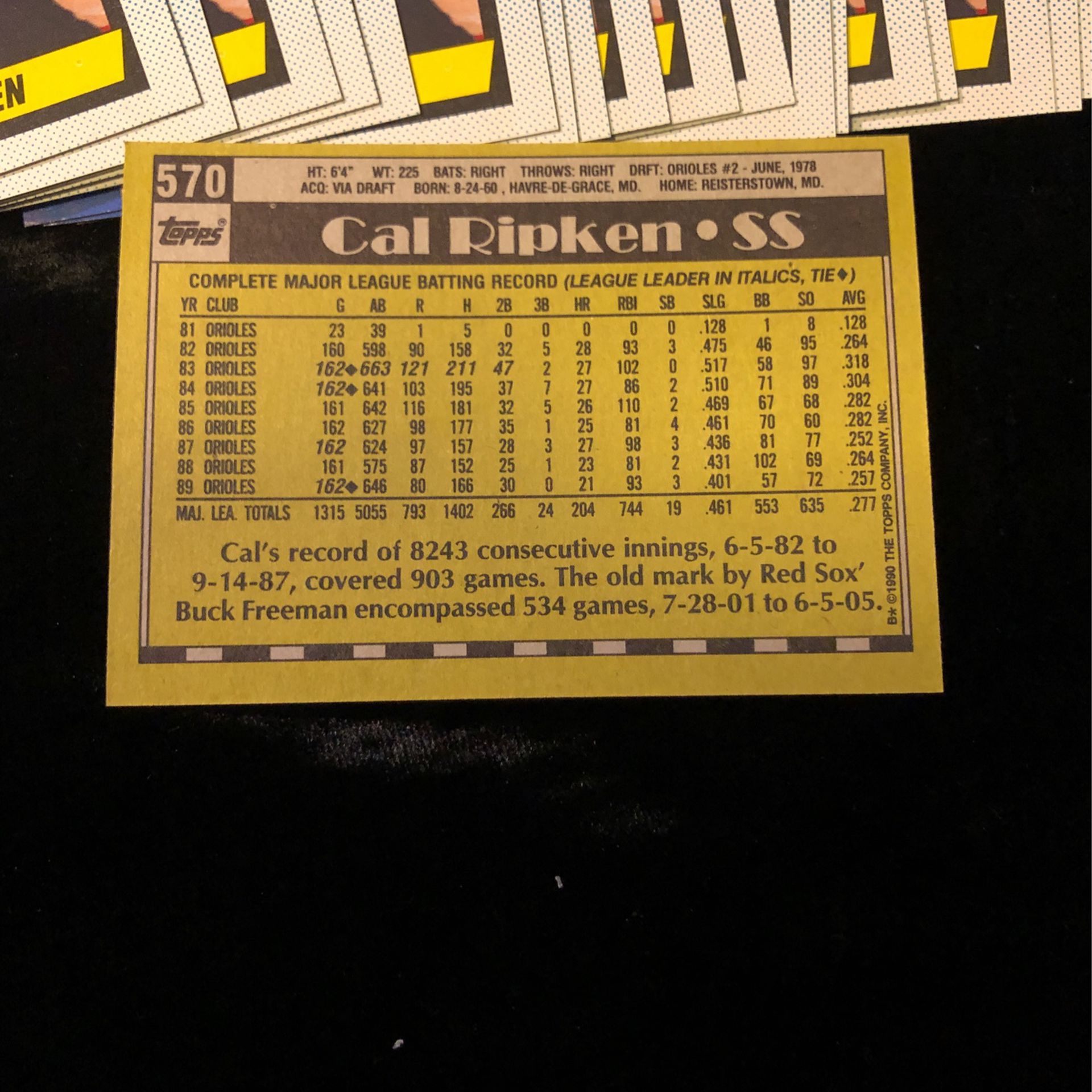 1990 Topps Baseball Cal Ripken #570.     36ct