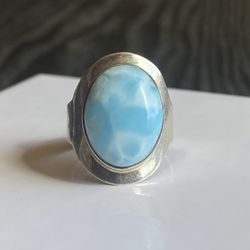 Sterling Silver Ring Solid 925 Larimar Stone Vintage