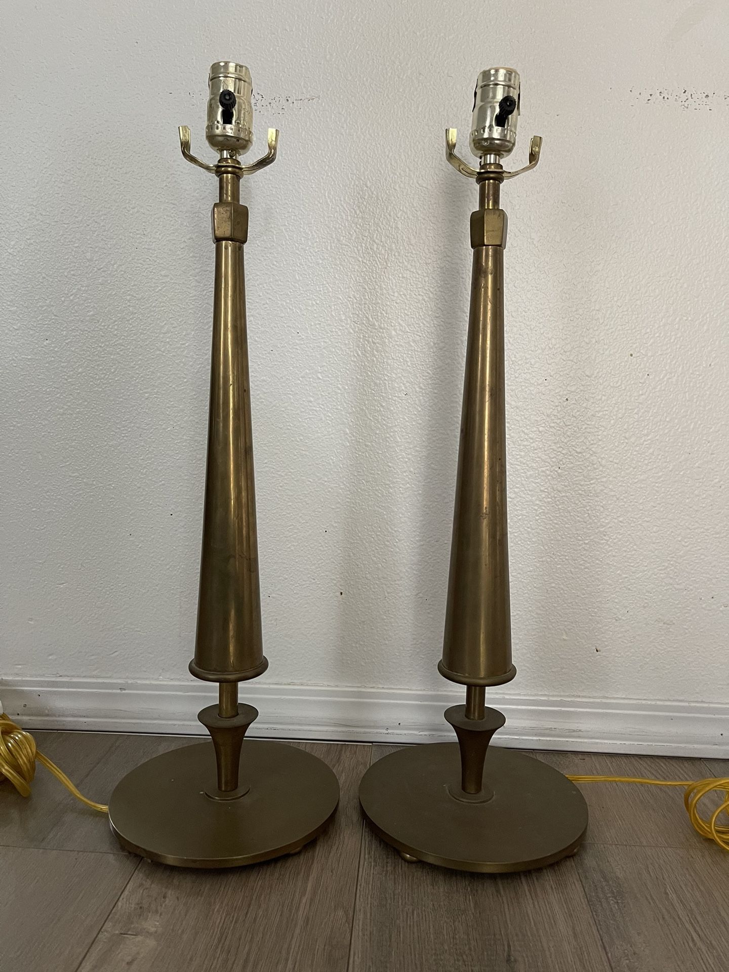 Vintage Solid Brass Rustic Pair Of Table Lamps 