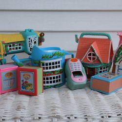 Vintage Teeny Weeny Families/ Littlest Pet Shop Mini Surprise Set #2 -Miniature Animals, Compact Playsets, Sewing Machine, Books, Watering Can, Iron