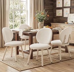 4X Linen color solid wood dining chairs