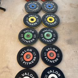 Valor Fitness 390lb Colored Olympic Bumper Plate Set Weights 