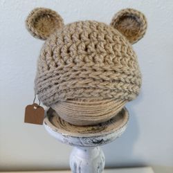 Crocheted Newborn Bear Ear Beanie