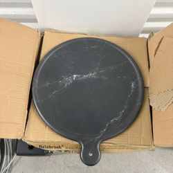13.5” Black Carrara Marble Melamine Plate