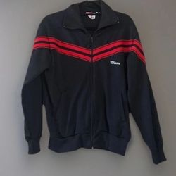 Vintage Wilson Men’s Track Jacket – Black/Red, Size Large (80s Retro)
