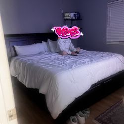 King Wooden Bed Frame  with Mattress 