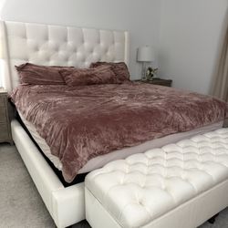 Pottery Barn Upholstered White Bed & Bench- King