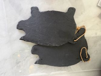 Brand new handcrafted set of 2 slate pigs: decor, hot plates, cheeseboard, charcuterie board, trivet