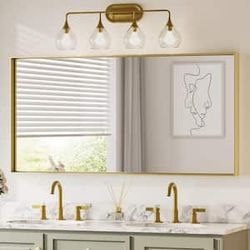 Framed Brushed Gold Mirrors for Bathroom Wall