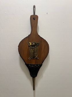 Vintage Fireplace Bellows with Knight and Coat of Arms