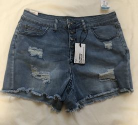 DETRESSED DENIM SHORTS SIZE: 14