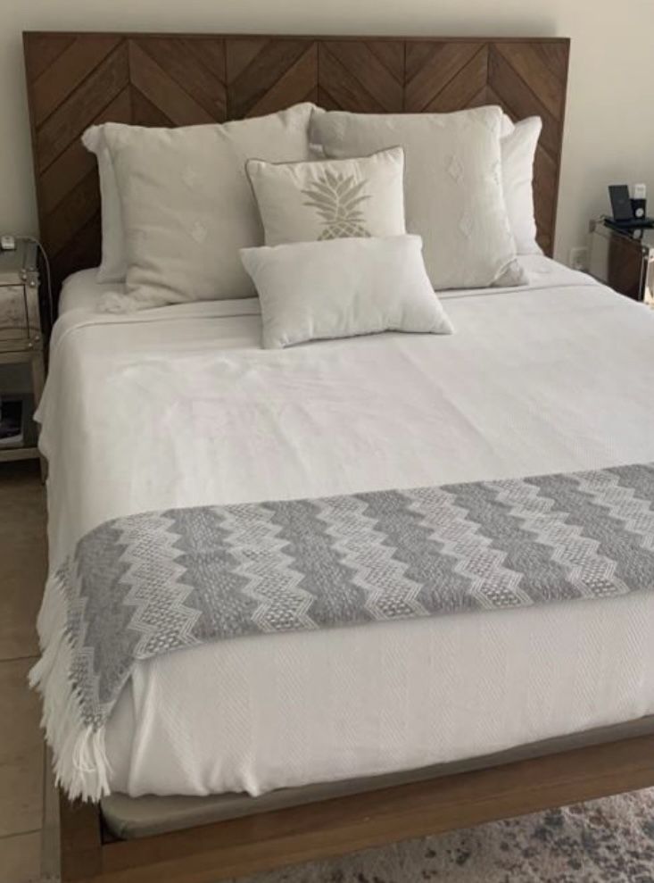Crate & Barrel Chevron Queen Bed With Mattress