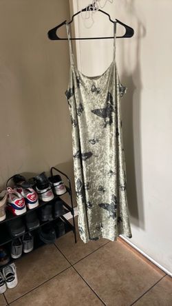 Butterfly Print Satin Slip Maxi Dress