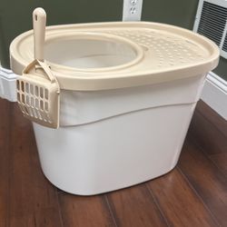 Oval Top Entry Cat Litter Box With Scoop 