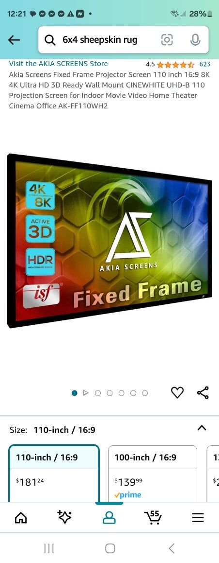 Akia 110" Fixed Frame Projector Screen