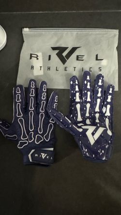 Rival football gloves size adult small. Navy blue, white bones