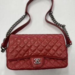 RED CHANEL FLAP, HEAVY USED CONDITION, NO BOX OR DUST BAG, ENTRUPY VERIFIED