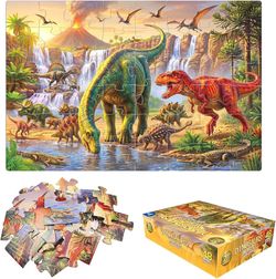 Jumbo Floor Puzzles for Kids Ages 3-5 48 Piece Dinosaur Educational Toy A large dinosaur animal puzzle featuring Triceratops and T-Rex for interactive