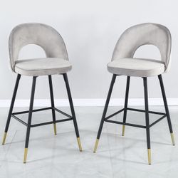 Bar Stools Velvet Upholstered Stools for Kitchen CounterPub,Gray