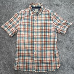 LL Bean Short Sleeve Button Down Shirt Mens Medium Plaid 100% Organic Cotton