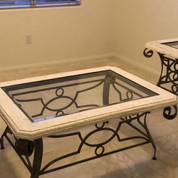 French Forties, Iron Table & stone style Coffee Table