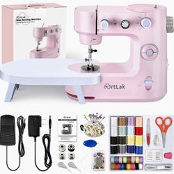 ArtLak PINK Portable Mini Sewing Machine + Extension Table 16 Built-in & Reverse Stitches Pedal Accessory Kit 