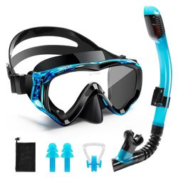 HIKOTEY Snorkeling Set For Kids, Full Dry Snorkeling Mask Set For Adults, Anti-Fog Protection, Unisex,HD Panoramic View, Snorkeling Gear For Kids 4-14