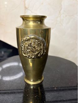 Antique Asian Brass Dragon vase 6”