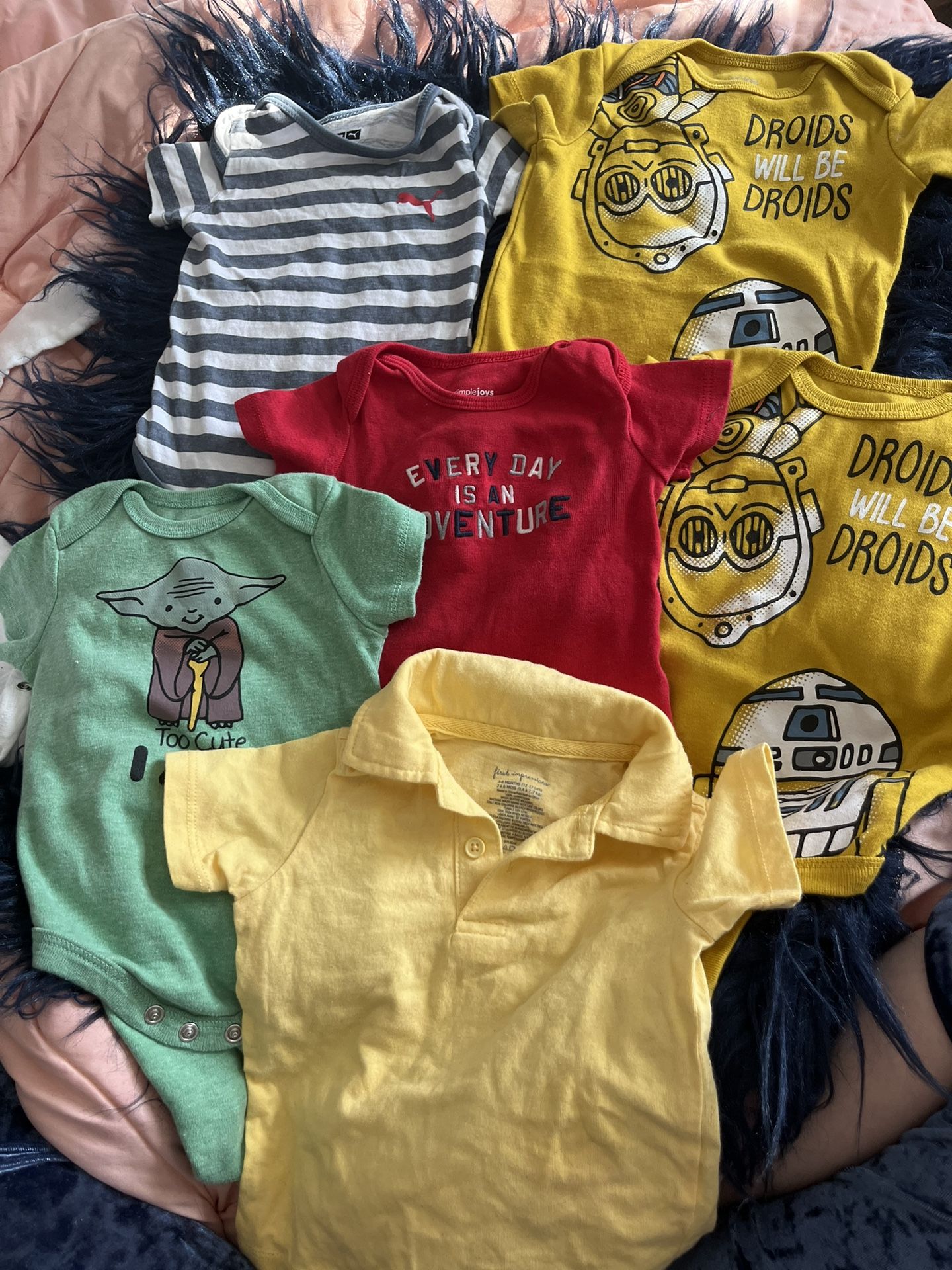 3-6 Months 5 Boy Onesies 1 Yellow Polo