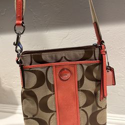 Coach Signature Crossbody Swingpack Bag Khaki & Pink