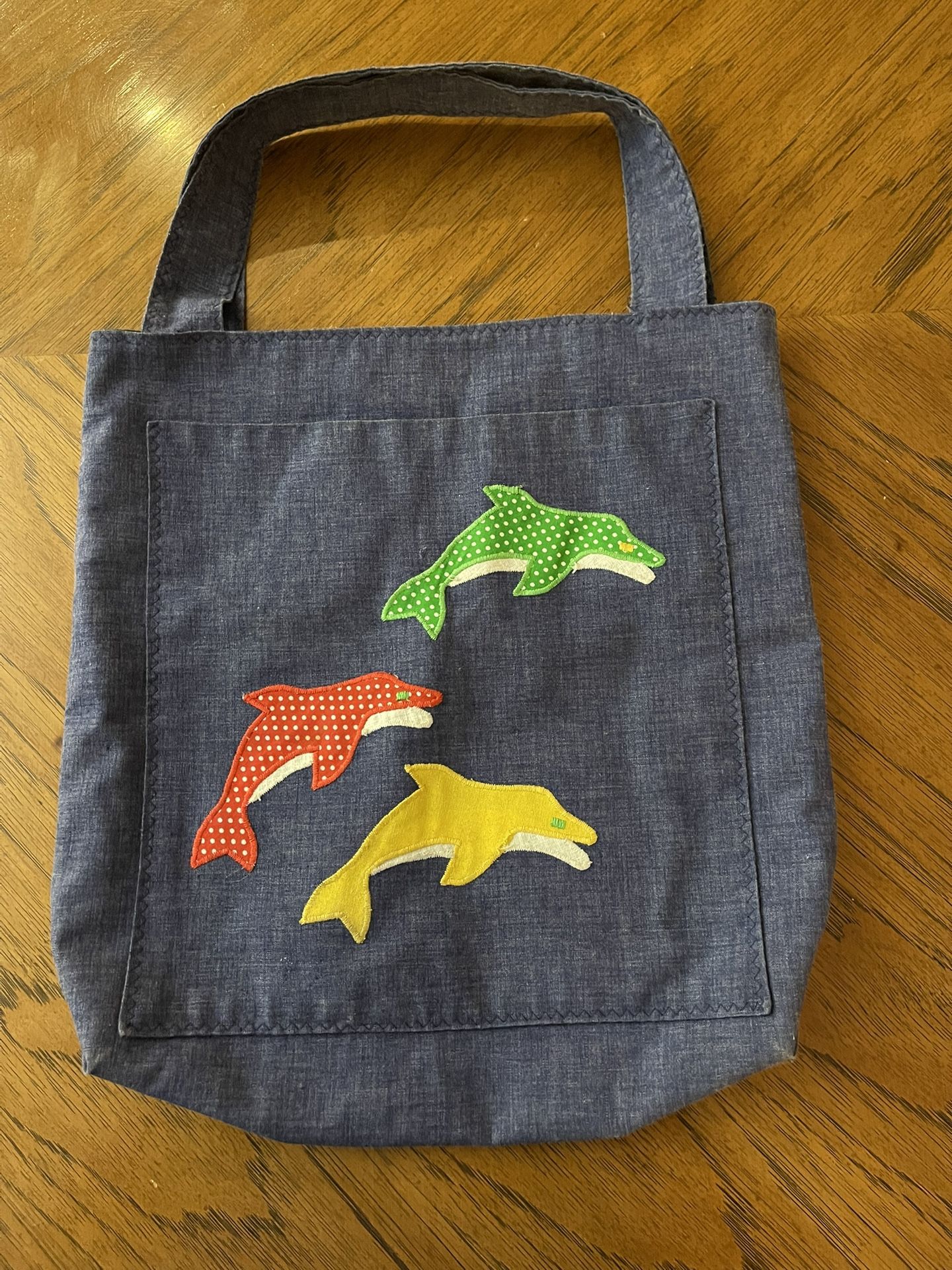 Adorable “The Frog Pond” Dolphin Themed Open Tote with Additional Large Open Pocket