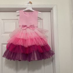 Little Girls, Party, Dress, Shades Of Pink With Purple With Bow In The Back