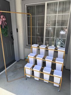 For Sale- Wedding Welcome Sign stand and Fresh Flower Bloom Cart, with 12 container buckets New!