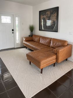 Poly & Bark Napa Leather Sectional Sofa – Cognac Tan – Used / Well-Loved