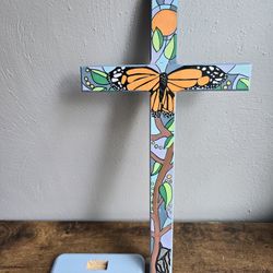Hand Painted Monarch Butterfly Cross