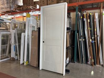 White Double Panel Prehung Interior Door – Right Hand Swing