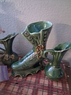 Green Ceramic Boot Vase Set of 3