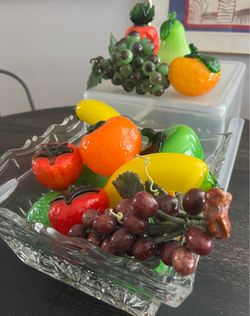 Glass Decorative Fruit with Large Glass Bowl