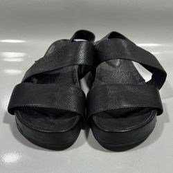 Eileen Fisher Women's Size 9 Black Curve Tumbled Leather Sandal 