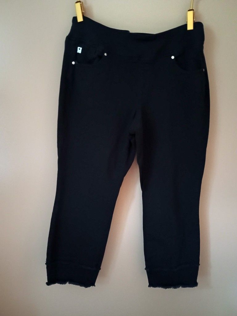 Qvc Kim Gravel Triple Luxe Size 16 Black Straight Leg Jean With Fringe Accent