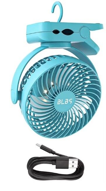 Blbs Clip on Fan 65Hrs Camping Fan with LED Light, 12000mAh Battery Operated Fans & PortableFan Rechargeable, Small Desk Fans USB TravelFan