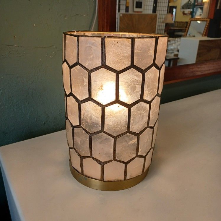 World Market Serena & Lily Scalloped Capiz Hurricane Lamp