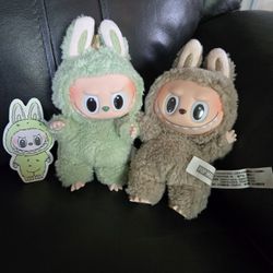 Lot Of 2 Labubu Exciting Macaron Green Grape And Toffee Plush Toy Keychain 