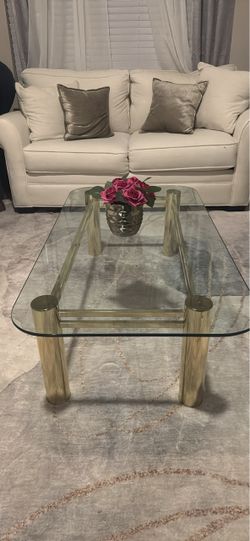 Elegant Gold & Glass Coffee Table & Console Table Set