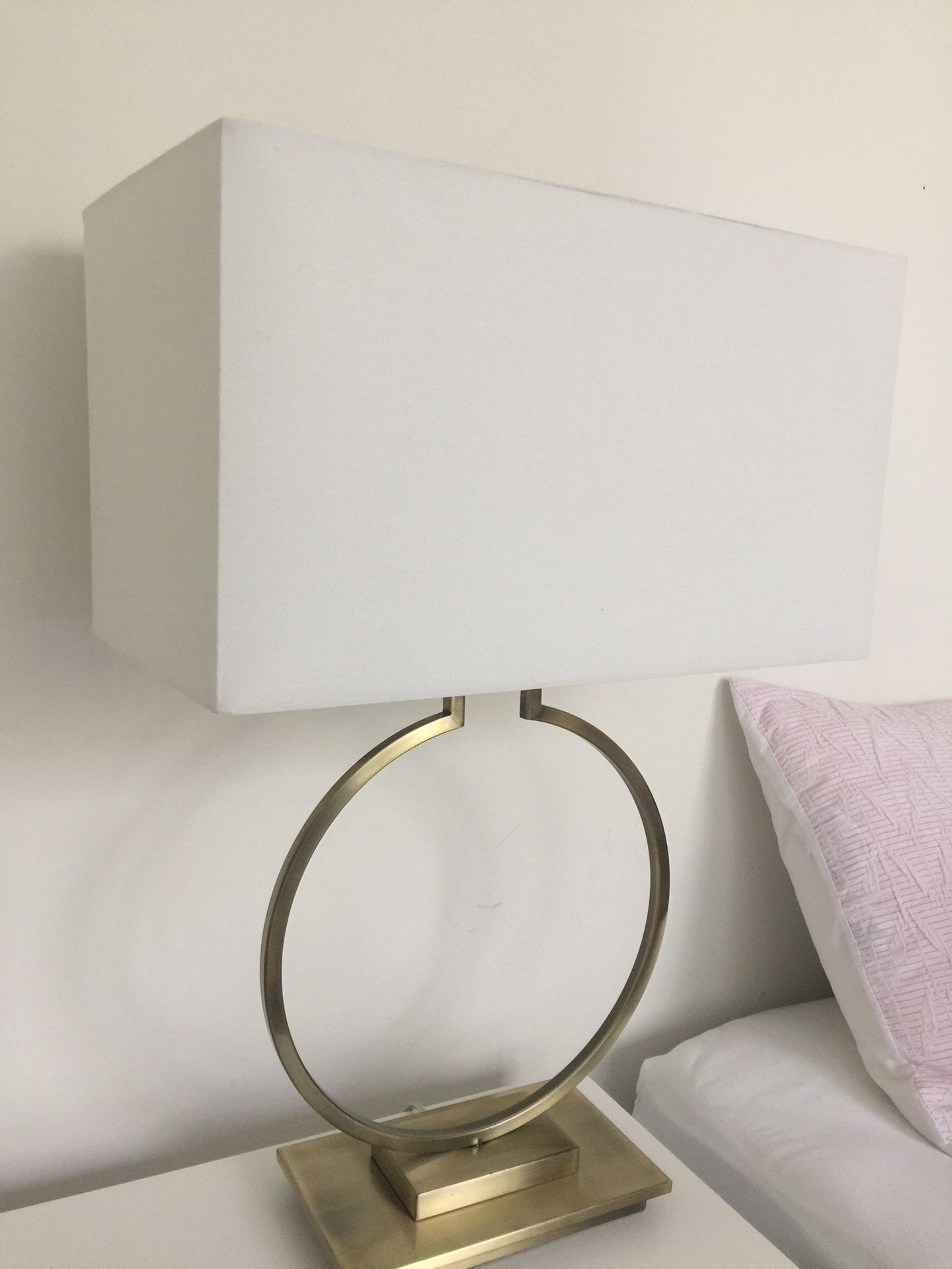 Pair of Lamps - Burnished Gold with white Rectangle Shade