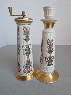Porcelain Pepper Mill and Candlestick Set
