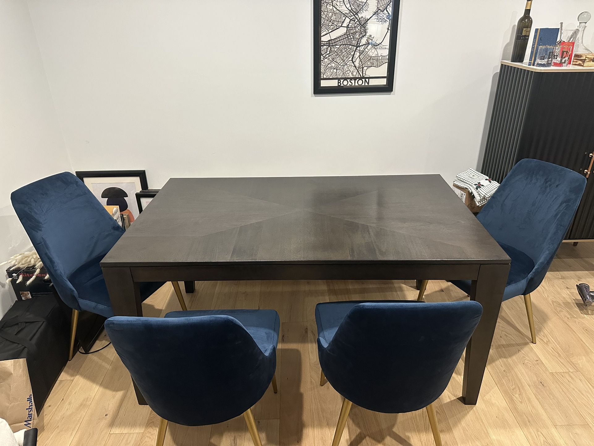 Dining Room Table, Chairs, and Storage Bench