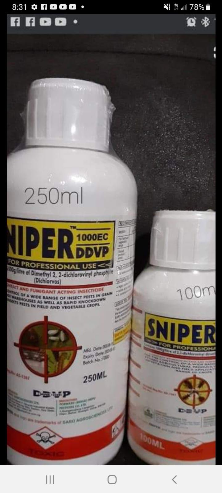 Sniper Roach Killer Big Bottle 250 Ml and Small 100 Ml
